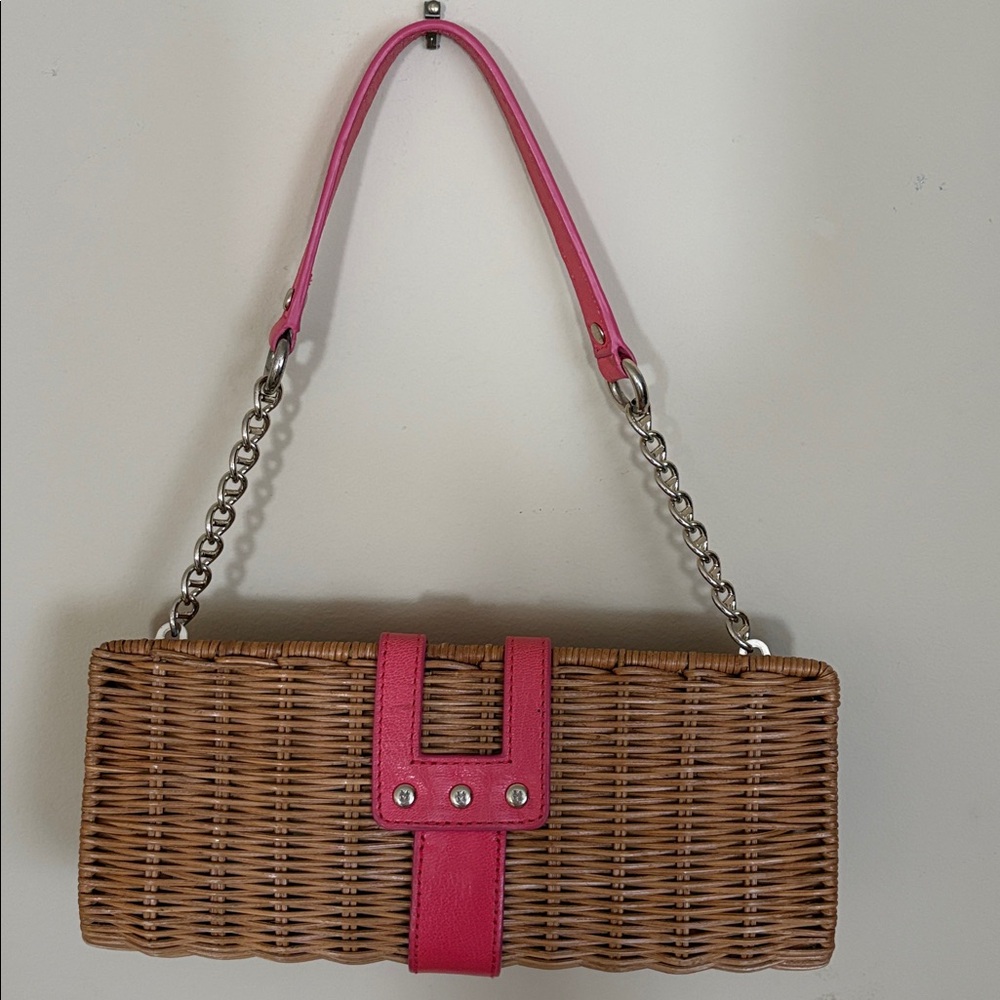 Kate Spade Chic Pink and Brown Woven Clutch - Picture 2 of 5
